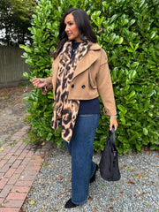 Camel Double-Breasted Short Coat