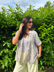 Stone Bubble Cotton Paisley Short Sleeve Shirt Jackie