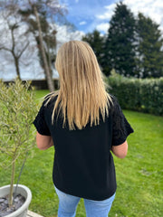 Black Net Sleeve Applique Tee Gemma
