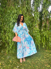 Blue Marble Shimmer Kaftan Dress Eliana