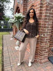 Chocolate Tie Front Crochet Cardi Lottie