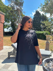 Black Beaded Floral Tee Faith
