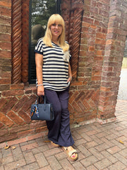 Navy Seam Front Pull On Comfort Trousers