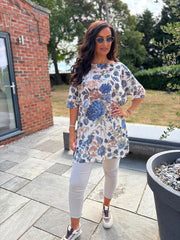 Blue Floral Print Knit Tunic Delilah