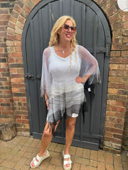 White Ombre Stripe Tassel Shawl Elaine