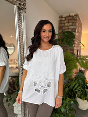 White Net Floral Sequin Top Isobel