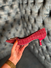 Wine Textured Gem Kitten Heels