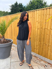 Black Gingham Barrel Leg Trousers