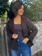 Chocolate Boucle Buttoned Coat Isla