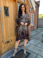 Chocolate Leopard Floral Trim Dress Eden