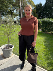 Tan Collared Short Sleeve Knit Annie