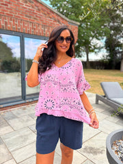 Pink Bubble Cotton Paisley Top Kimberly