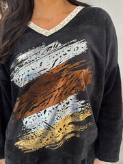 Black Chenille Leopard V Neck Sweatshirt Elle