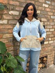 Denim Textured Hooded Sweatshirt Nova