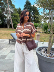 Chocolate Zig Zag Short Sleeve Bomber Angie