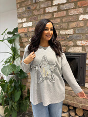 Grey Sequin Star Sweat Top Clarice
