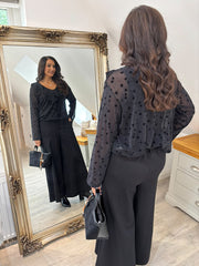 Black Diamante Wide Leg Trousers Jude