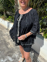 Black Luxury Tassel Lace Tunic Opal