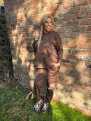 Chocolate Brushstrokes Shimmer Sweat Top Natalia
