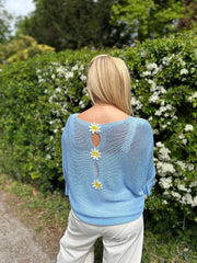 Blue Ruffle Sleeve Knit Alexis