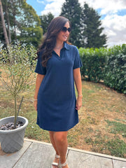 Navy Collared Towelling Dress Natasha