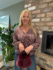 Wine Checked Drawstring Top Miranda