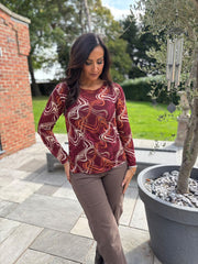 Wine Sheer Swirl Print Top Hope