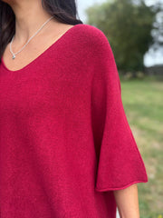 Wine V-Neck Reverse Seam Knit Diana