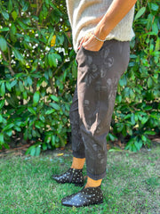 Chocolate Floral Printed Trousers