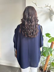 Navy Crepe Floral Cold Shoulder Top Naomi