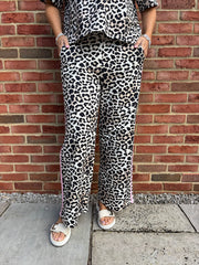 Pink Premium Leopard Pull on Wide Leg Trousers