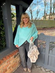 Aqua Knitted Wrap Jumper Nell