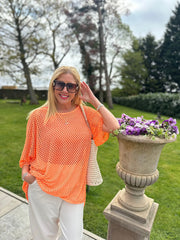 Orange Shimmer Loose Weave Top Jasmine