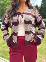 Wine Wave Tie Cardi Shona