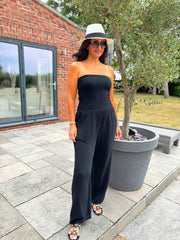 Black Bubble Cotton Bandeau Jumpsuit