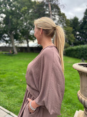 Mocha Ruched Pebble Button Top Kate