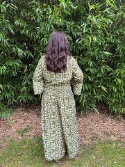 Khaki Geometric Tie Front Trouser Set Peyton