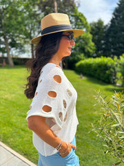 White Distressed Metallic Knit Bianca