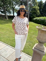 Mocha Polka Dot Tie Top Joanna