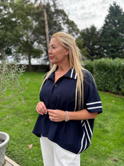 Navy Stripe Detail Button Top Leona