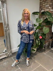 Navy Elegant Paisley Top Trisha