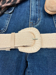 Stone Elasticated Weave Buckle Belt