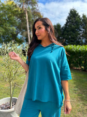 Teal Crochet Hooded Top Clarice