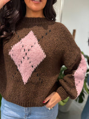 Chocolate Argyle Knit Jumper Heidi