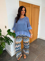 Denim Distressed Trim Net Top Shirley