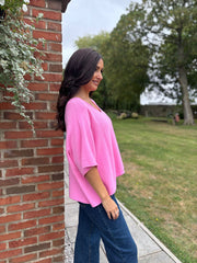 Candy Pink V-Neck Reverse Seam Knit Diana