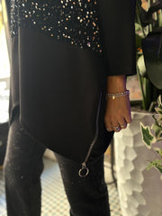 Black Sequin Panel Sweat Top Mandy