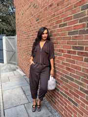 Chocolate Ruched Waist Jacket Misty