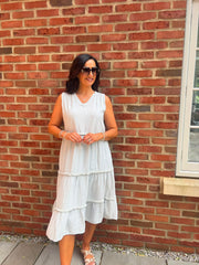 Grey Bubble Cotton Fringed Tier Dress Amanda