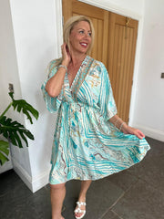 Mint Stripe Multi Pattern Kaftan Dress Mia